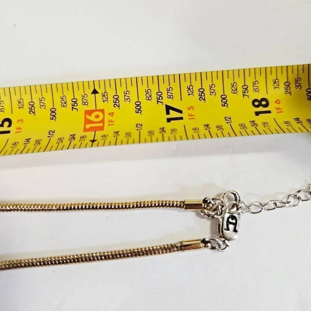 Vintage Etienne Aigner Buckle Detail Long Silver Gold Tone Statement Necklace
